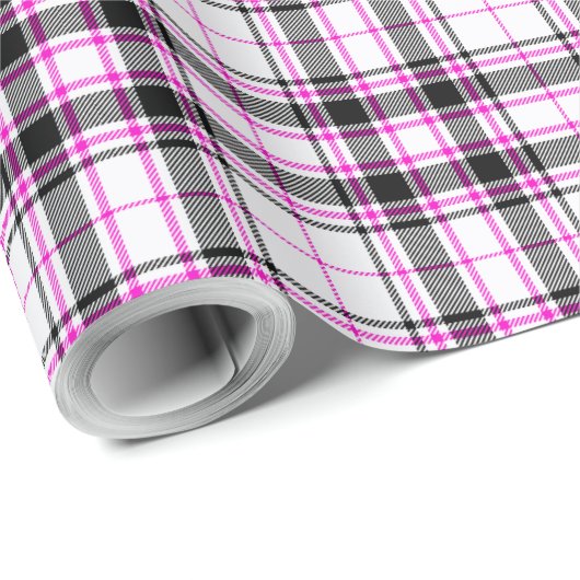 Tartan - Wit-Zwart-Heet Roze Cadeaupapier (Rol Hoek)