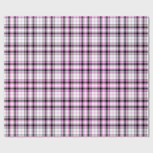 Tartan - Wit-Zwart-Heet Roze Cadeaupapier (Vlak)