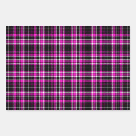 Tartan - Zwart-Heet Roze-Wit Inpakpapier Vel (Voorkant)