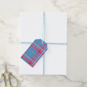 Tartanblauw en rood cadeaulabel (Met Touw)