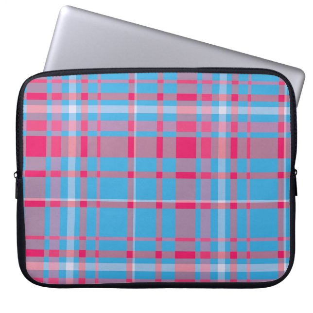 Tartanblauw en rood laptop sleeve (Voorkant)