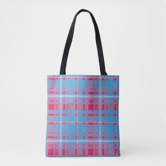 Tartanblauw en rood tote bag (Voorkant)