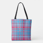 Tartanblauw en rood tote bag (Achterkant)