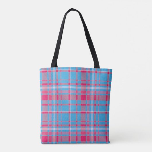 Tartanblauw en rood tote bag (Achterkant)