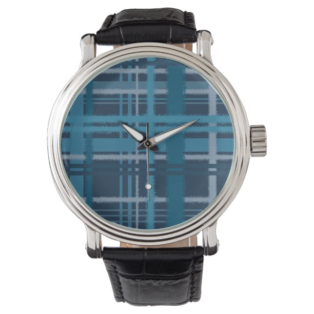 Tartanblauw patroon horloge (Voorkant)