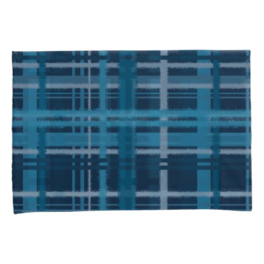 Tartanblauw patroon kussensloop (Voorkant-Rechts)