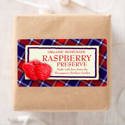 Tartanframboos verduurzamen jam of voedseletiket etiket (Insitu)