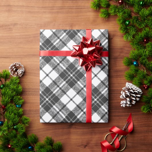 Tartanpatroon feestdagen Kerstzwart wit Cadeaupapier (Feestdagen Geschenken)