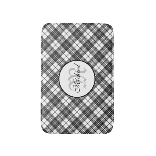 Tartanpatroon Kerstzwart wit monogram Badmat (Voorkant Verticaal)