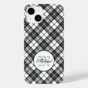 Tartanpatroon Kerstzwart wit monogram Case-Mate iPhone 14 Hoesje
