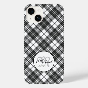 Tartanpatroon Kerstzwart wit monogram Case-Mate iPhone 14 Hoesje