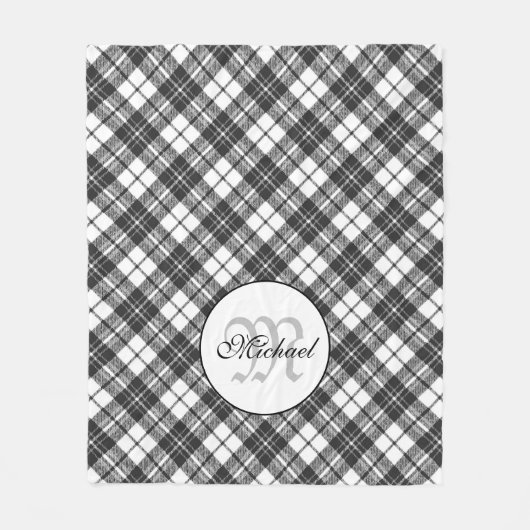 Tartanpatroon Kerstzwart wit monogram Fleece Deken (Voorkant)
