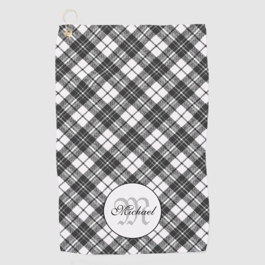 Tartanpatroon Kerstzwart wit monogram Golfhanddoek (Voorkant)