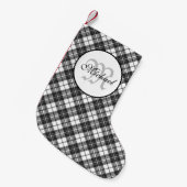 Tartanpatroon Kerstzwart wit monogram Kleine Kerstsok (Voorkant (Hangend))