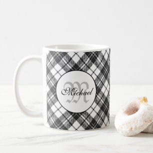 Tartanpatroon Kerstzwart wit monogram Koffiemok