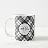 Tartanpatroon Kerstzwart wit monogram Koffiemok (Links)