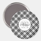 Tartanpatroon Kerstzwart wit monogram Magneet (Voorkant / Achterkant)