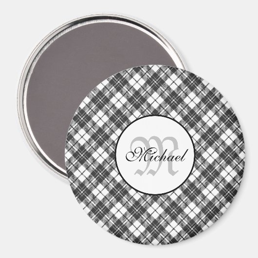 Tartanpatroon Kerstzwart wit monogram Magneet (Voorkant / Achterkant)