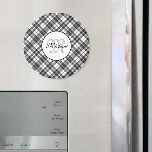 Tartanpatroon Kerstzwart wit monogram Magneet (Insitu (Koelkast))