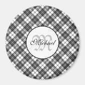 Tartanpatroon Kerstzwart wit monogram Magneet (Voorkant)