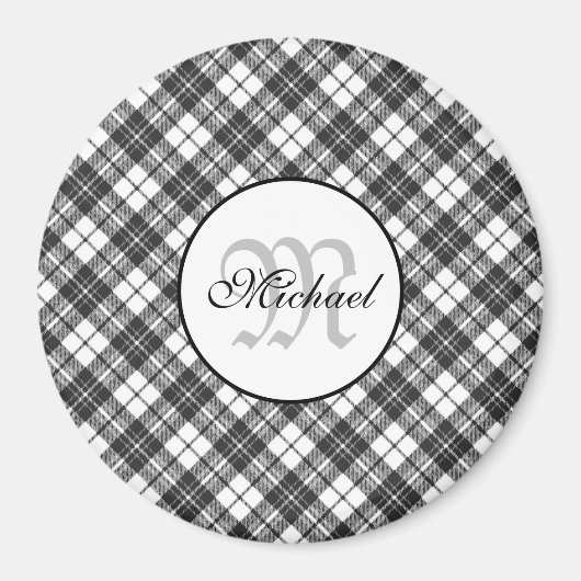 Tartanpatroon Kerstzwart wit monogram Magneet (Voorkant)