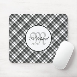 Tartanpatroon Kerstzwart wit monogram Muismat