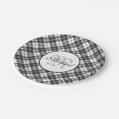 Tartanpatroon Kerstzwart wit monogram Papieren Bordje (Gekanteld)