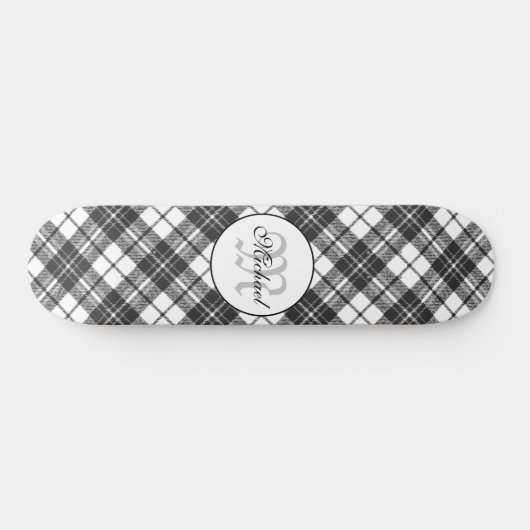 Tartanpatroon Kerstzwart wit monogram Persoonlijk Skateboard (Horizontaal)