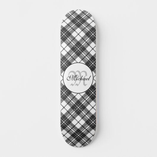 Tartanpatroon Kerstzwart wit monogram Persoonlijk Skateboard (Voorkant)
