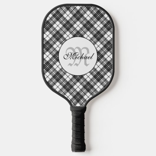Tartanpatroon Kerstzwart wit monogram Pickleball Paddle
