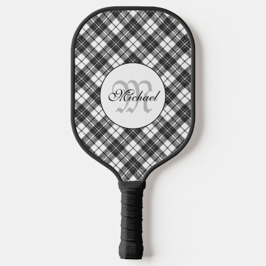 Tartanpatroon Kerstzwart wit monogram Pickleball Paddle (Achterkant)