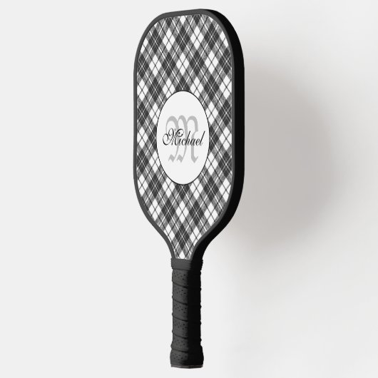 Tartanpatroon Kerstzwart wit monogram Pickleball Paddle (Links)