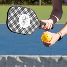 Tartanpatroon Kerstzwart wit monogram Pickleball Paddle