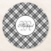 Tartanpatroon Kerstzwart wit monogram Ronde Kartonnen Onderzetter (Voorkant)