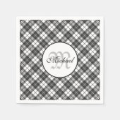 Tartanpatroon Kerstzwart wit monogram Servet (Voorkant)