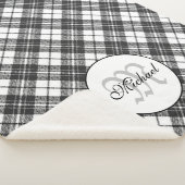 Tartanpatroon Kerstzwart wit monogram Sherpa Deken (3/4)