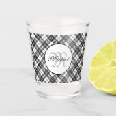 Tartanpatroon Kerstzwart wit monogram Shot Glas (Voorkant)