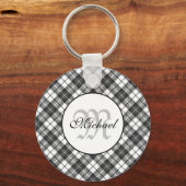 Tartanpatroon Kerstzwart wit monogram Sleutelhanger (Voorkant)