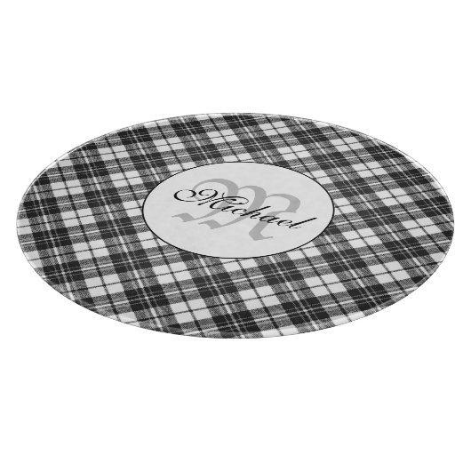 Tartanpatroon Kerstzwart wit monogram Snijplank (Hoek)