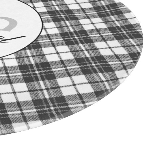 Tartanpatroon Kerstzwart wit monogram Snijplank (Hoek)