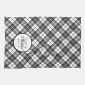 Tartanpatroon Kerstzwart wit monogram Theedoek (Horizontaal)