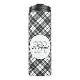 Tartanpatroon Kerstzwart wit monogram Thermosbeker
