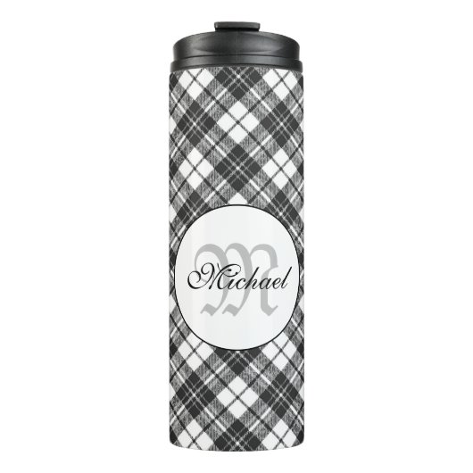 Tartanpatroon Kerstzwart wit monogram Thermosbeker (Voorkant)