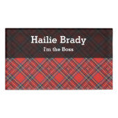 Tartanvlekvormig roodkleurig weefsel naambadge (Voorkant)