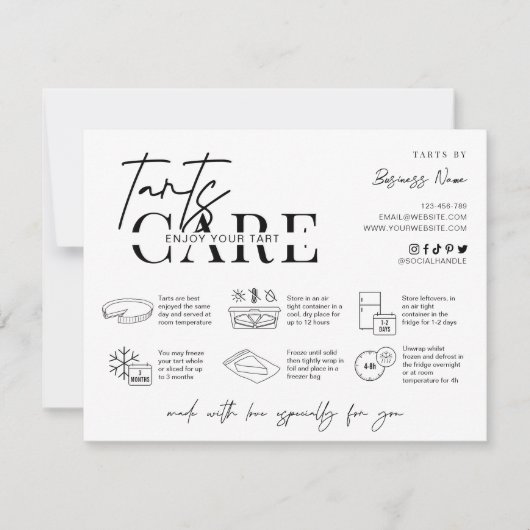 Tarts Care Instructions Minimalistische Logo Bakke Bedankkaart (Voorkant)