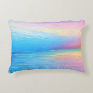 "Tarvask" Breed roze en blauw landschap Zeegezicht Accent Kussen