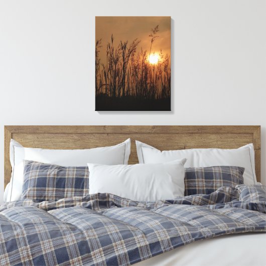 Tarwe bij zonsondergang - verticaal canvas afdruk (Insitu (Slaapkamer))