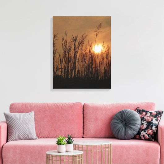 Tarwe bij zonsondergang - verticaal canvas afdruk (Insitu (Woonkamer))