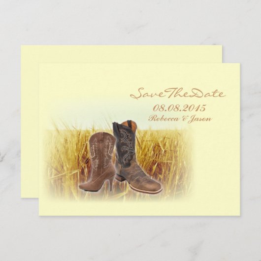 Tarwe boerderij westerne cowboy bruiloft save the  aankondigingskaart (Voorkant / Achterkant)