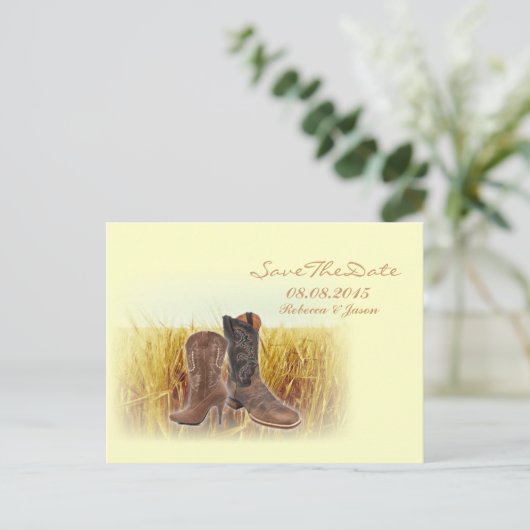 Tarwe boerderij westerne cowboy bruiloft save the  aankondigingskaart (Staand voorkant)